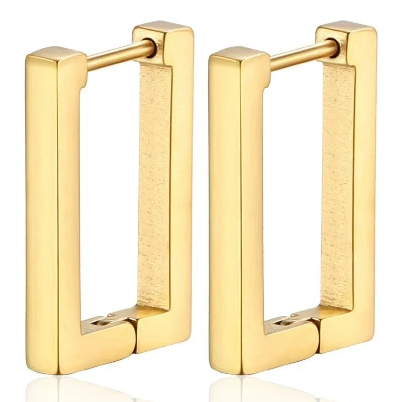 Boucle D'oreille Rectangulaire Doré Acier Inoxydable
