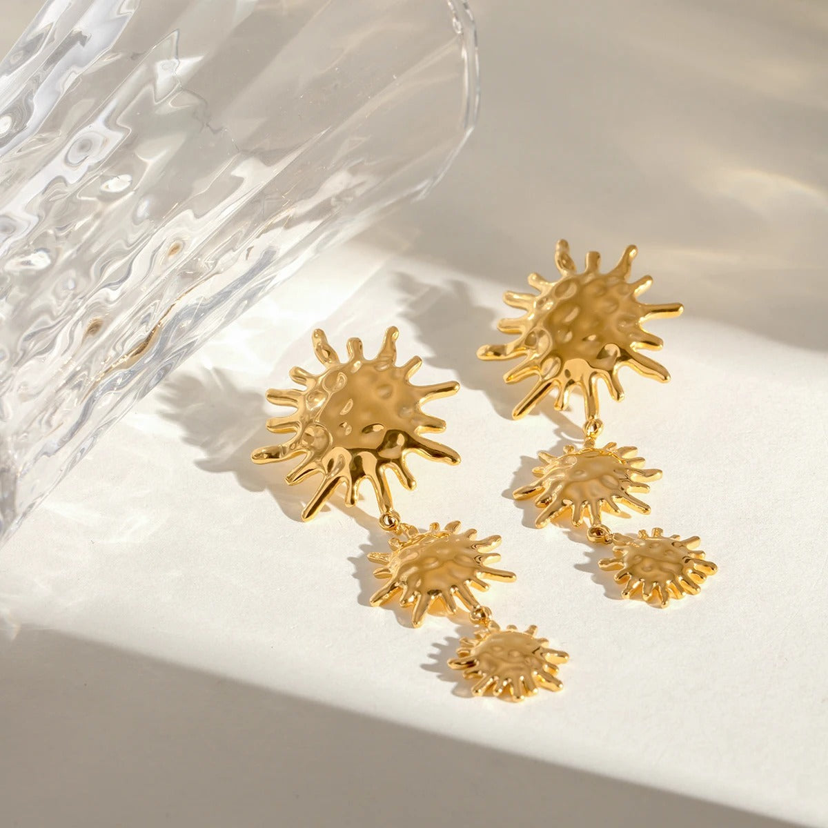 Boucle D'oreille Soleil Longue Tendance Acier Inoxydable Image