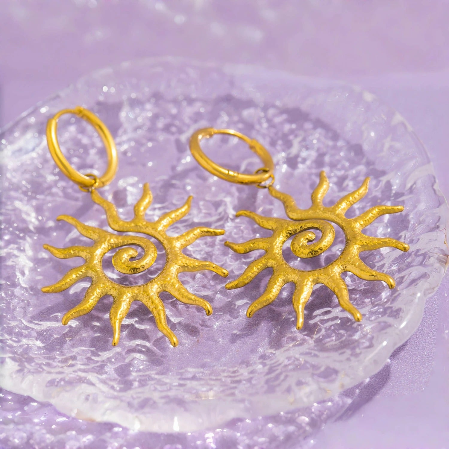 Boucle D'oreille Soleil Spiral Acier Inoxydable Image