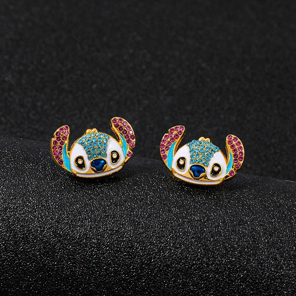 Boucle D’Oreille Stitch Strass Et Dorée