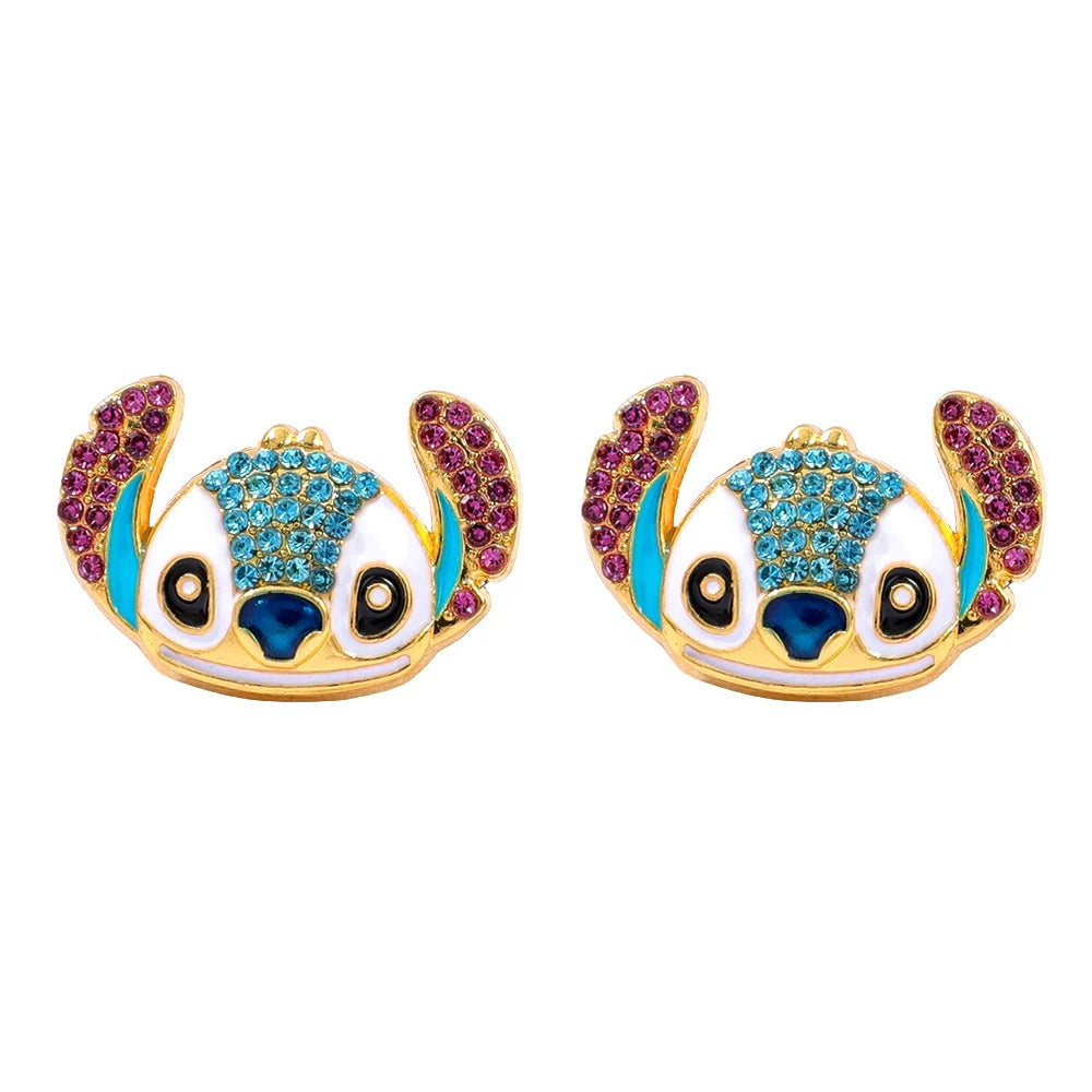 Boucle D’Oreille Stitch Strass Et Dorée
