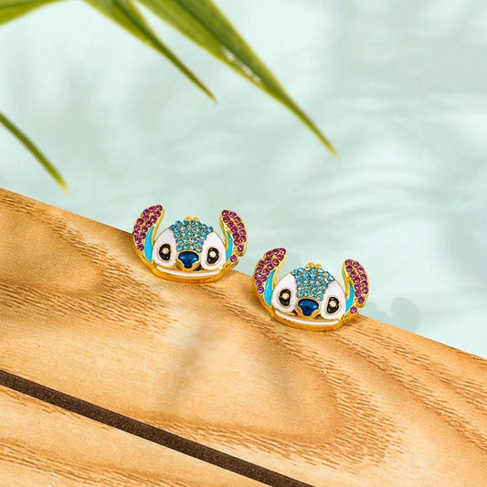 Boucle D’Oreille Stitch Strass Et Dorée