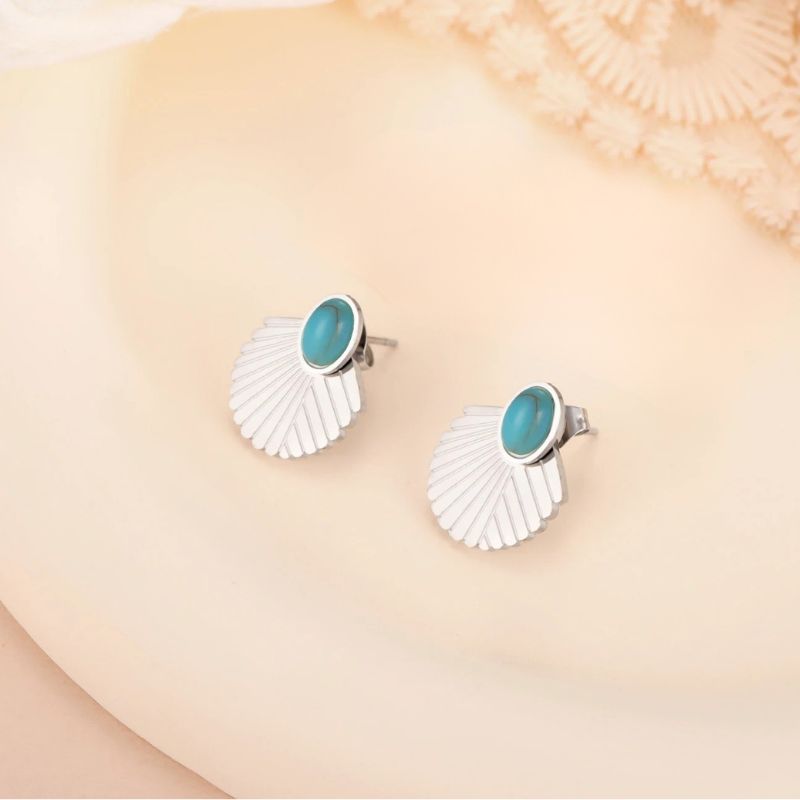 Boucle D'Oreille Turquoise Acier Inoxydable