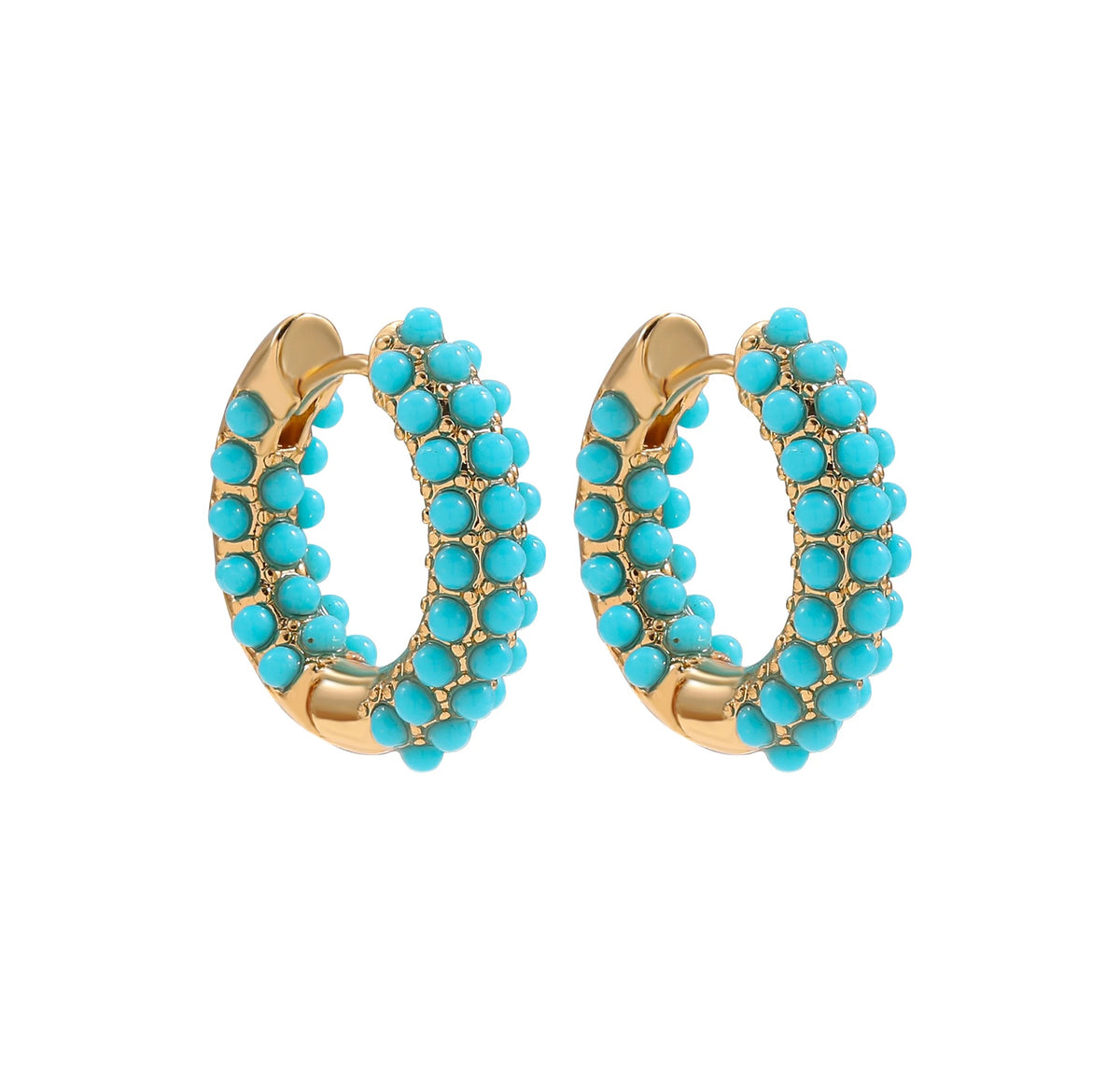 Boucle D'oreille Turquoise Anneau Triple Rang Perlé