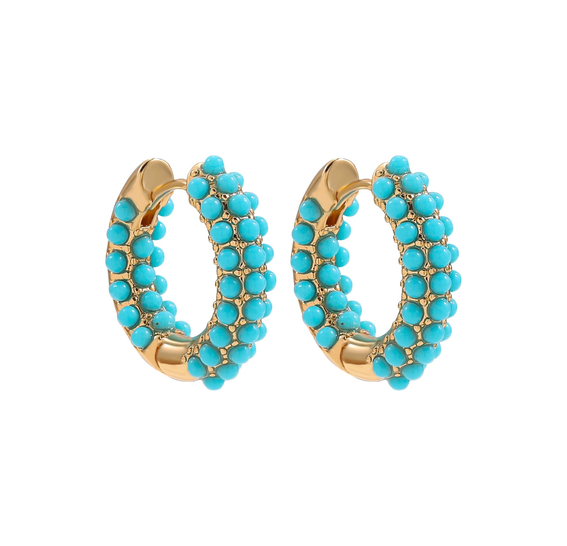 Boucle D'oreille Turquoise Anneau Triple Rang Perlé