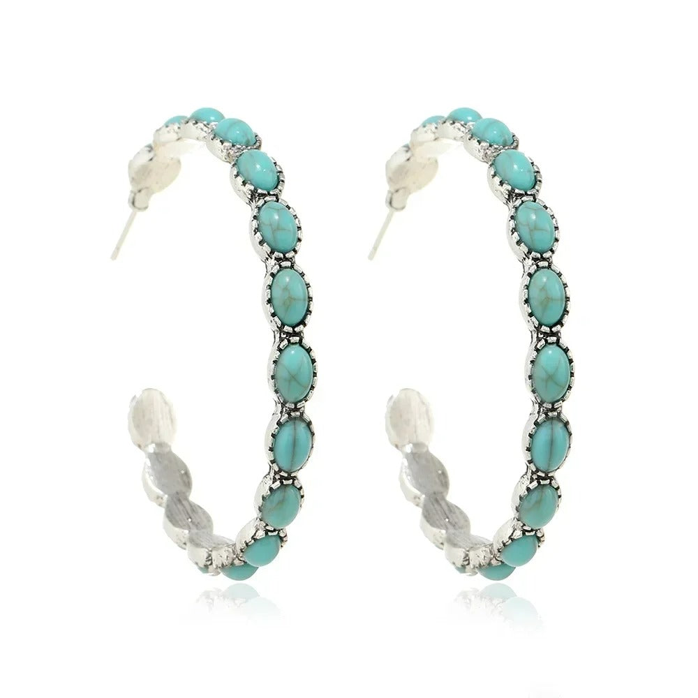 Boucle D'Oreille Turquoise Créole Argenté