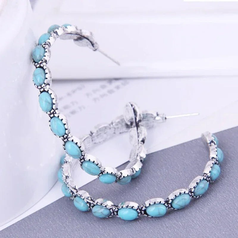 Boucle D'Oreille Turquoise Créole Argenté