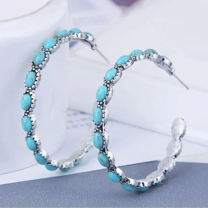 Boucle D'Oreille Turquoise Créole Argenté
