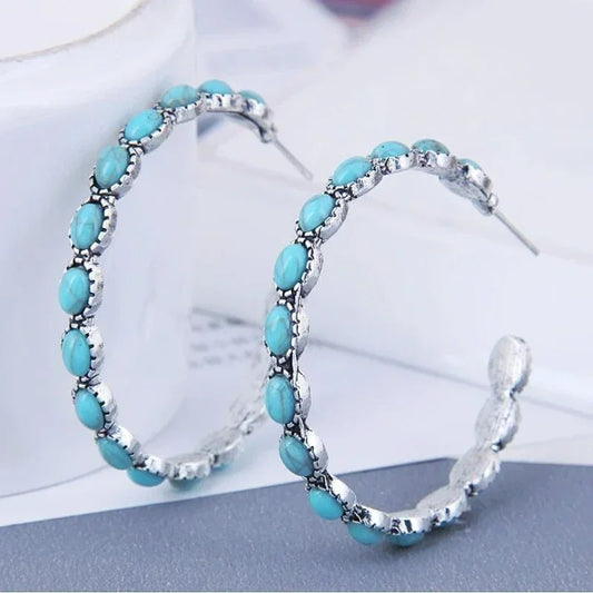 Boucle D'Oreille Turquoise Créole Argenté