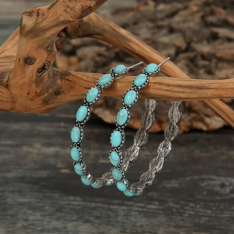 Boucle D'Oreille Turquoise Créole Argenté