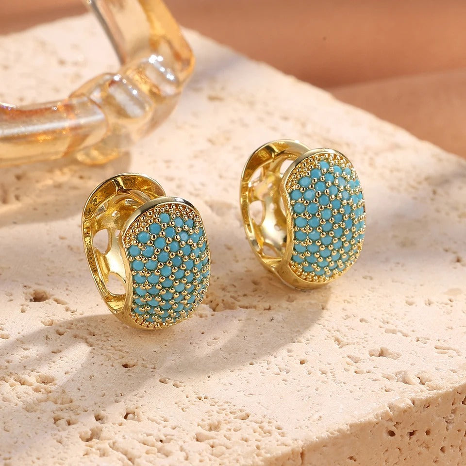 Boucle D'oreille Turquoise Créole Bombée Pavée