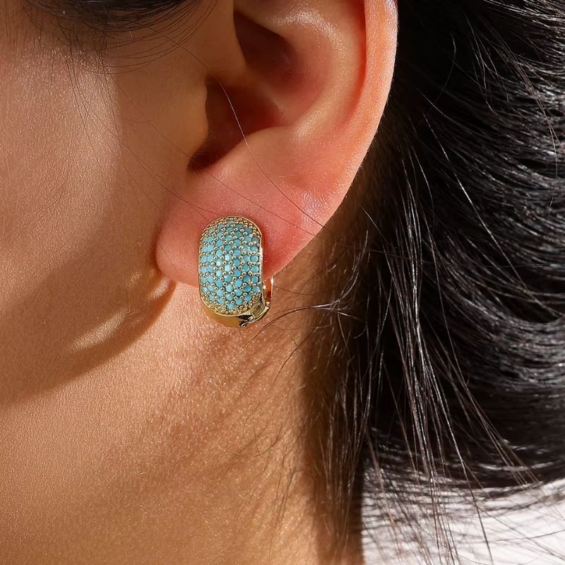 Boucle D'oreille Turquoise Créole Bombée Pavée