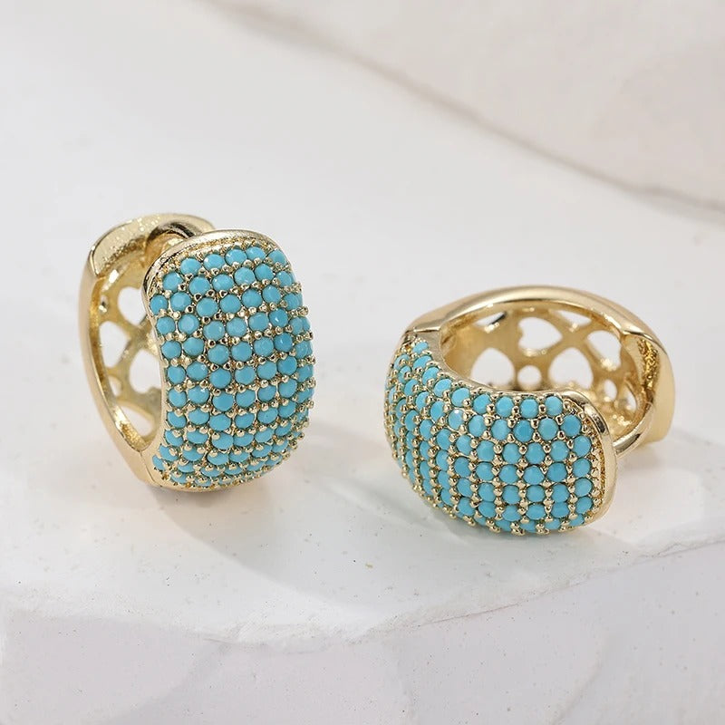Boucle D'oreille Turquoise Créole Bombée Pavée