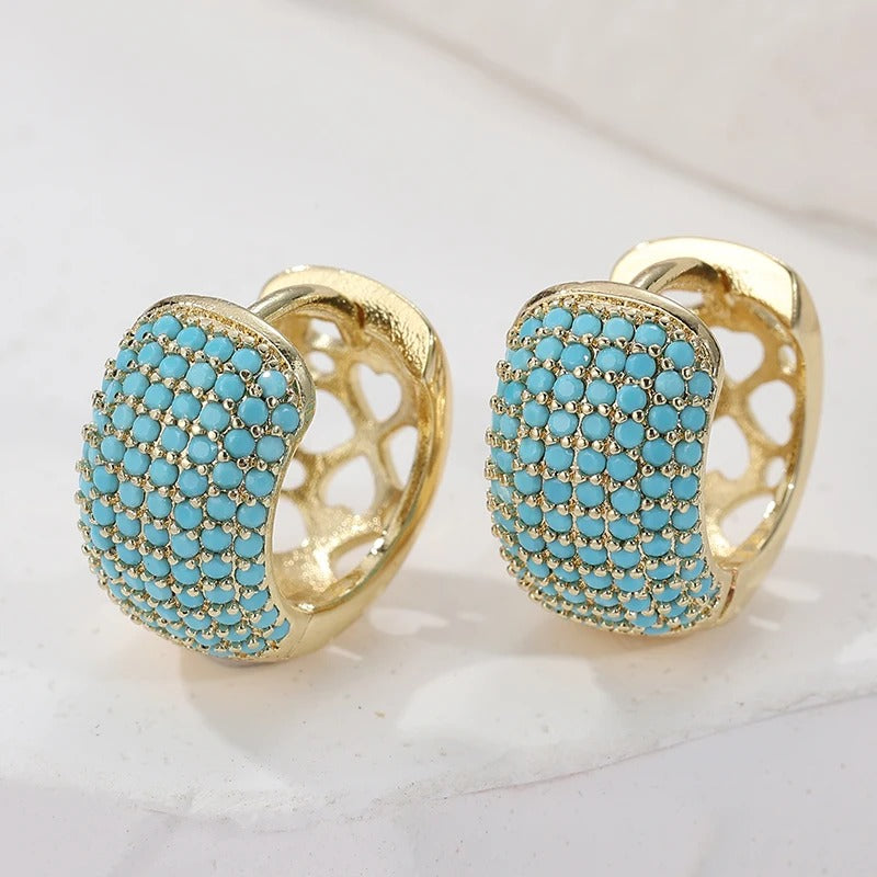 Boucle D'oreille Turquoise Créole Bombée Pavée