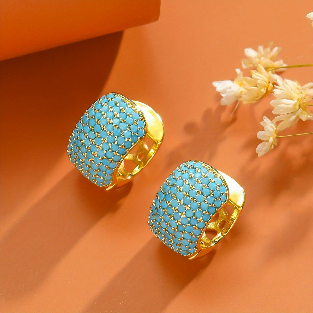 Boucle D'oreille Turquoise Créole Bombée Pavée