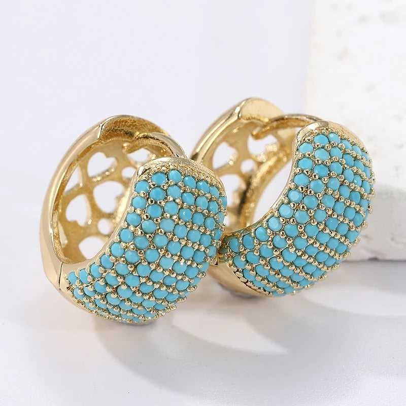 Boucle D'oreille Turquoise Créole Bombée Pavée