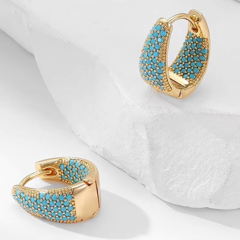 Boucle D'oreille Turquoise Créole Évasée Pavée