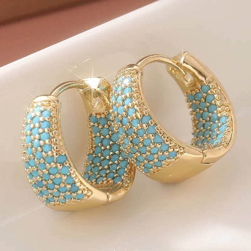 Boucle D'oreille Turquoise Créole Évasée Pavée