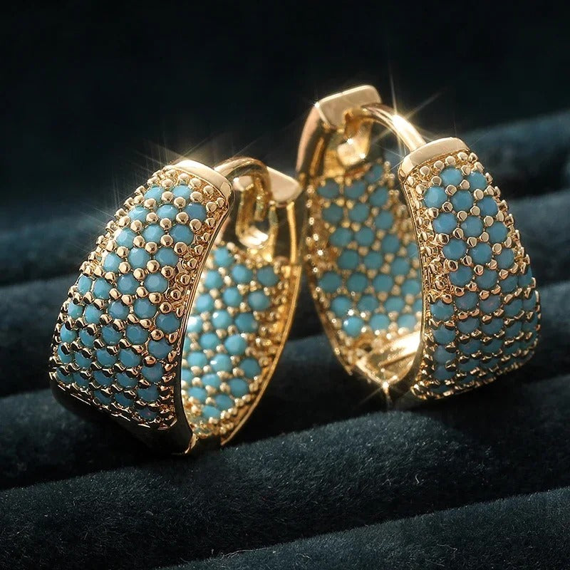 Boucle D'oreille Turquoise Créole Évasée Pavée