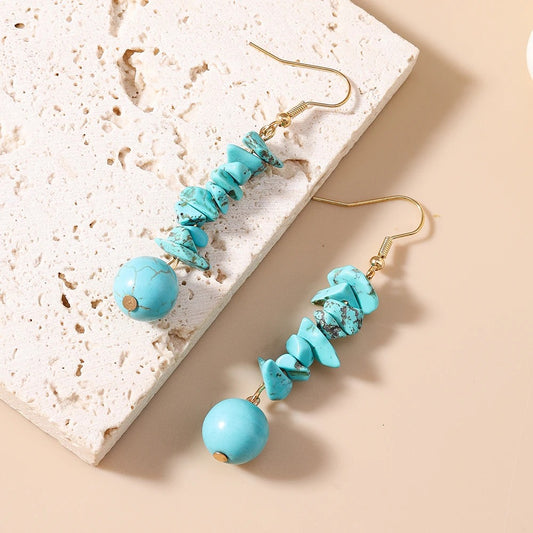 Boucle D'Oreille Turquoise Éclats Et Perle Ronde