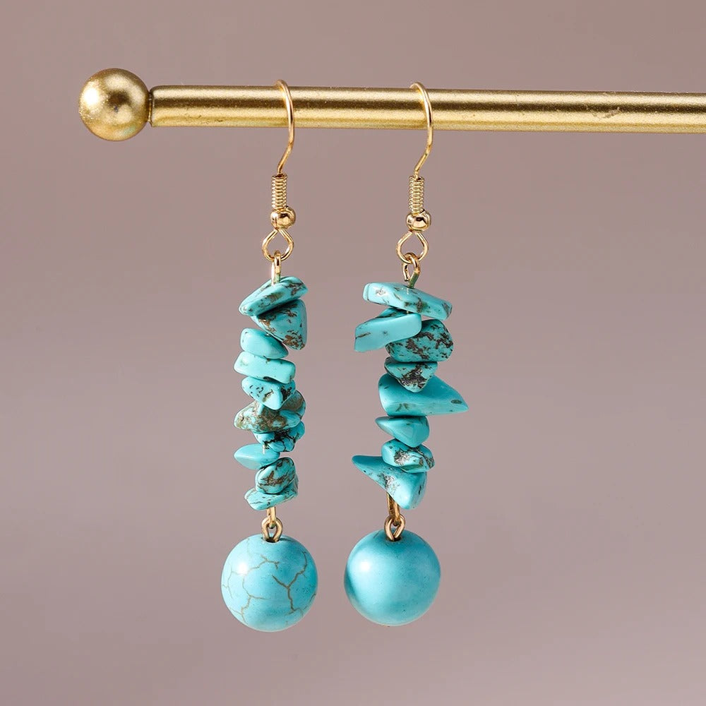 Boucle D'Oreille Turquoise Éclats Et Perle Ronde