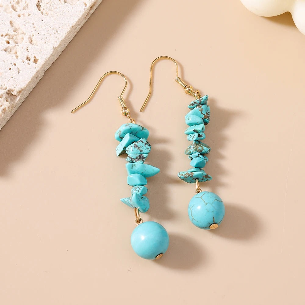 Boucle D'Oreille Turquoise Éclats Et Perle Ronde