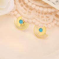 Boucle D'Oreille Turquoise Eventail Acier Inoxydable