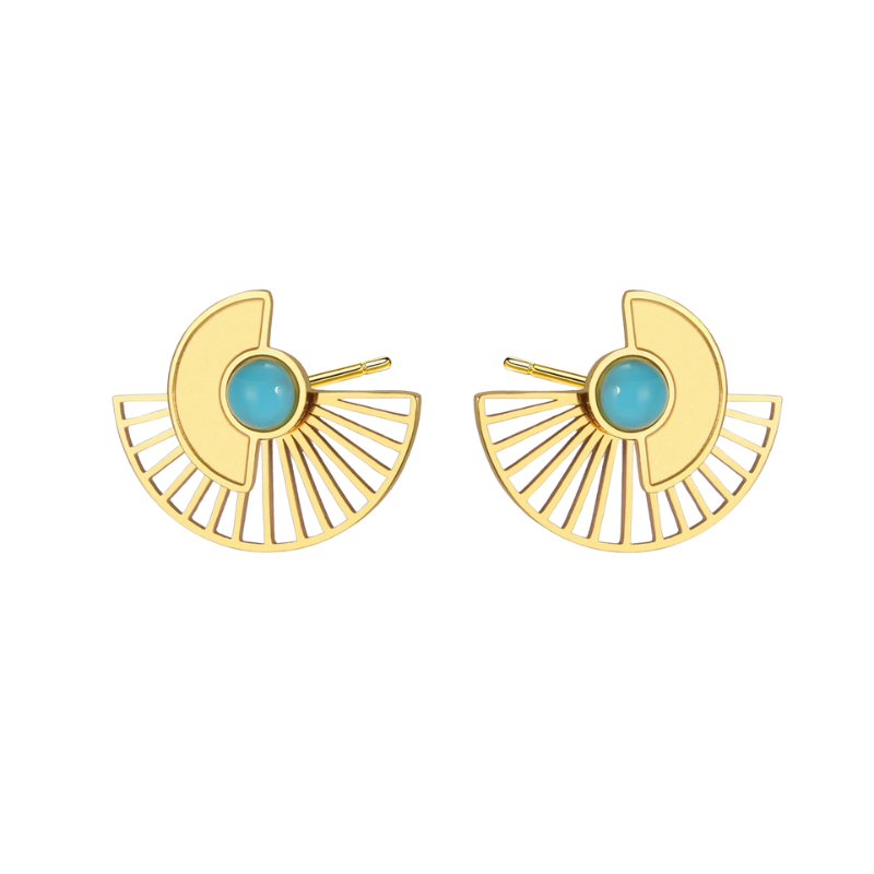 Boucle D'Oreille Turquoise Eventail Acier Inoxydable