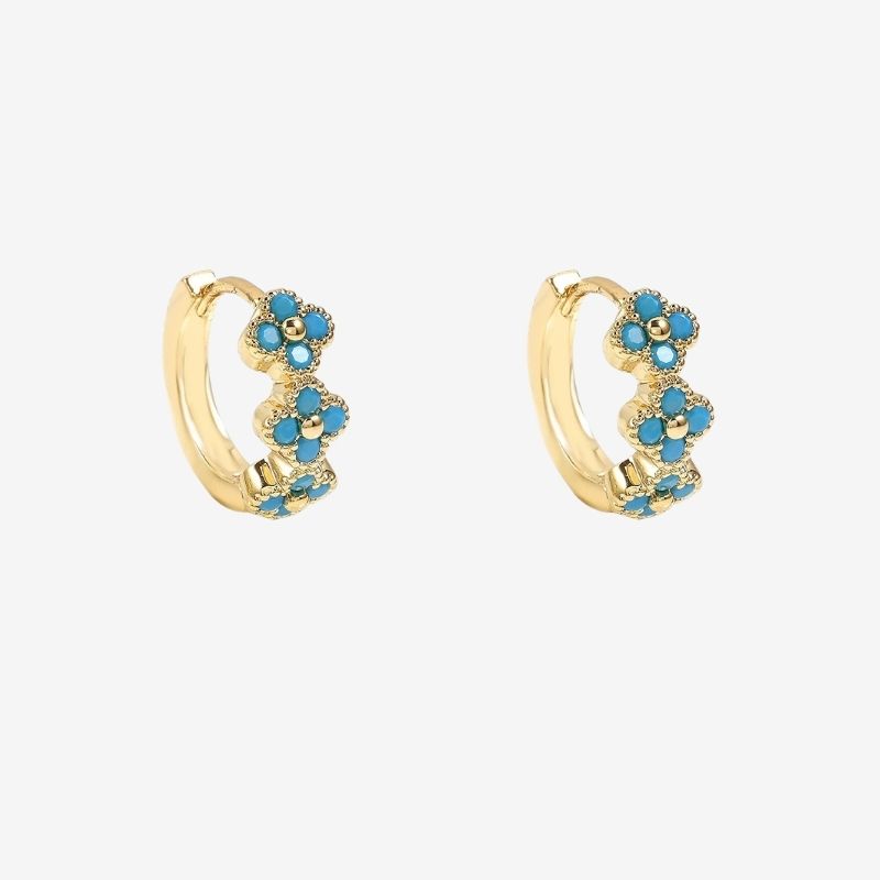Boucle D'oreille Turquoise Mini Créole Trois Fleurs