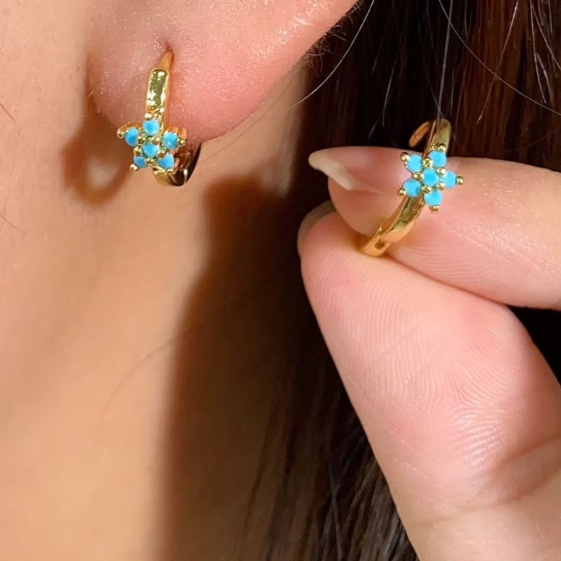Boucle D'oreille Turquoise Mini Fleur Anneau Lisse