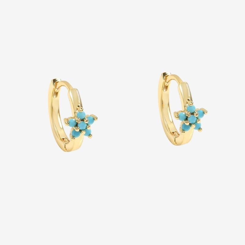 Boucle D'oreille Turquoise Mini Fleur Anneau Lisse