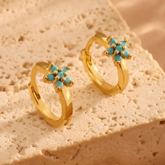 Boucle D'oreille Turquoise Mini Fleur Anneau Lisse