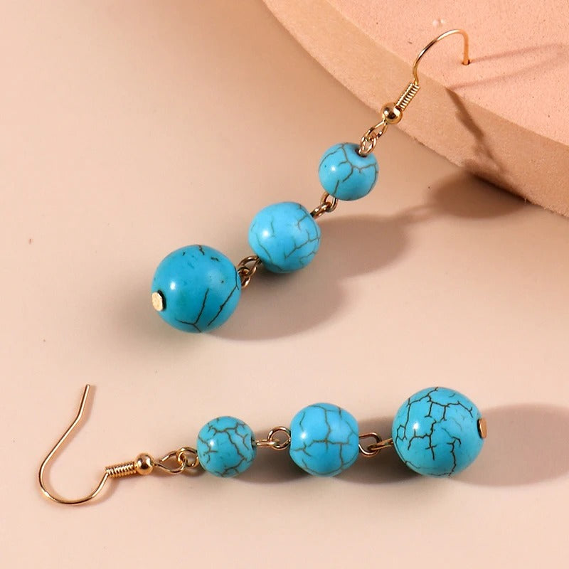 Boucle D'Oreille Turquoise Perles Pendantes Image