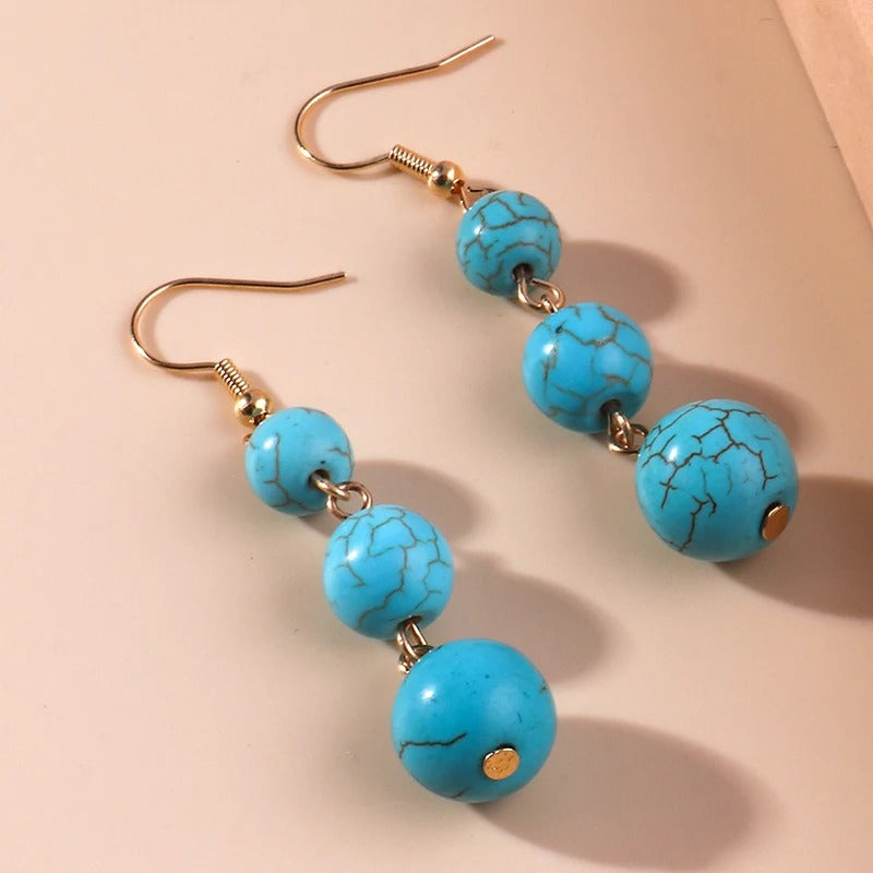 Boucle D'Oreille Turquoise Perles Pendantes Image