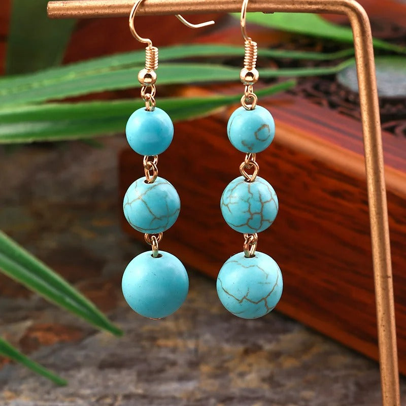 Boucle D'Oreille Turquoise Perles Pendantes Image