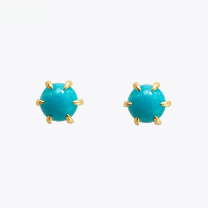 Boucle D'Oreille Turquoise Puce Dorée Minimaliste