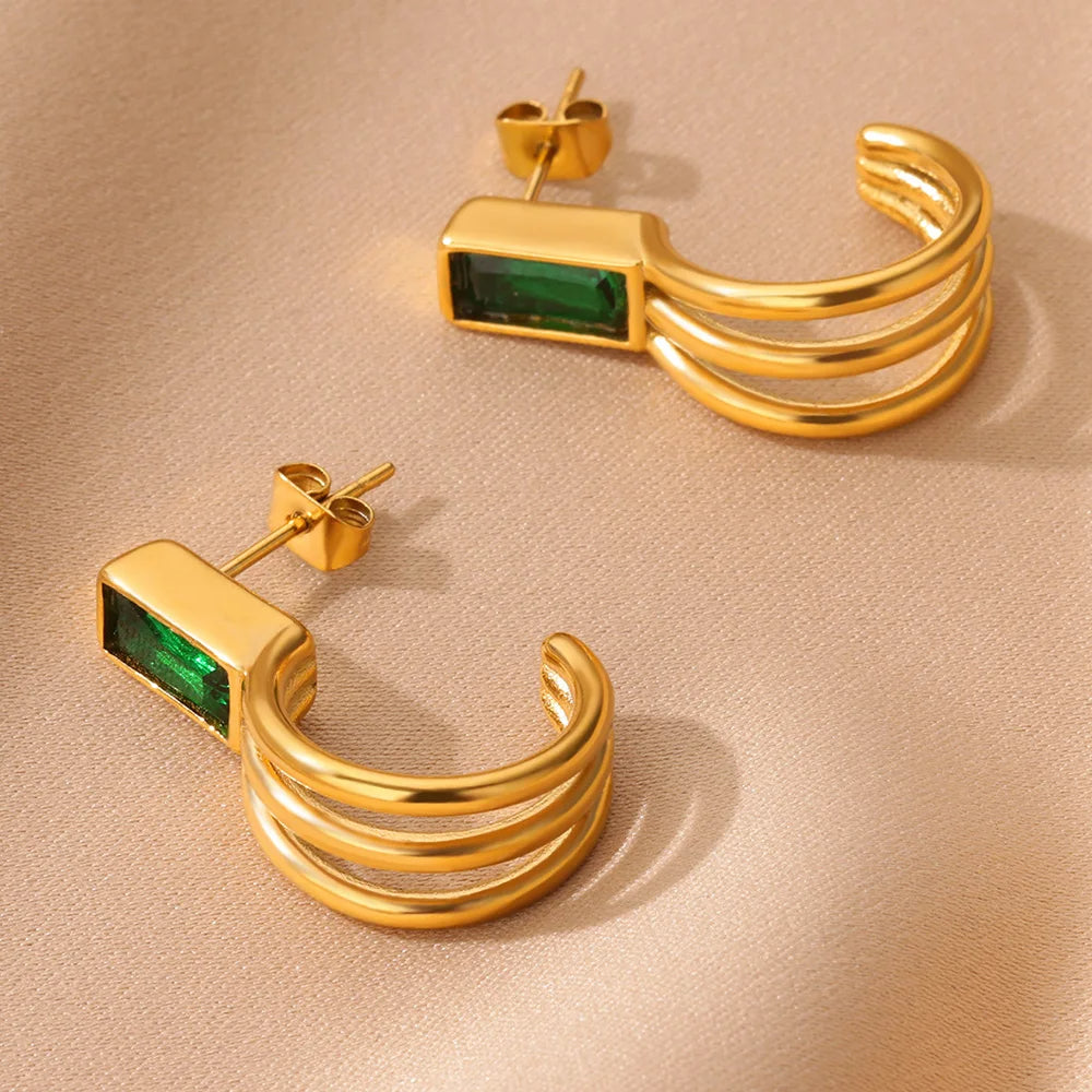 Boucle D'oreille Acier Inoxydable Dorée Élégante Image