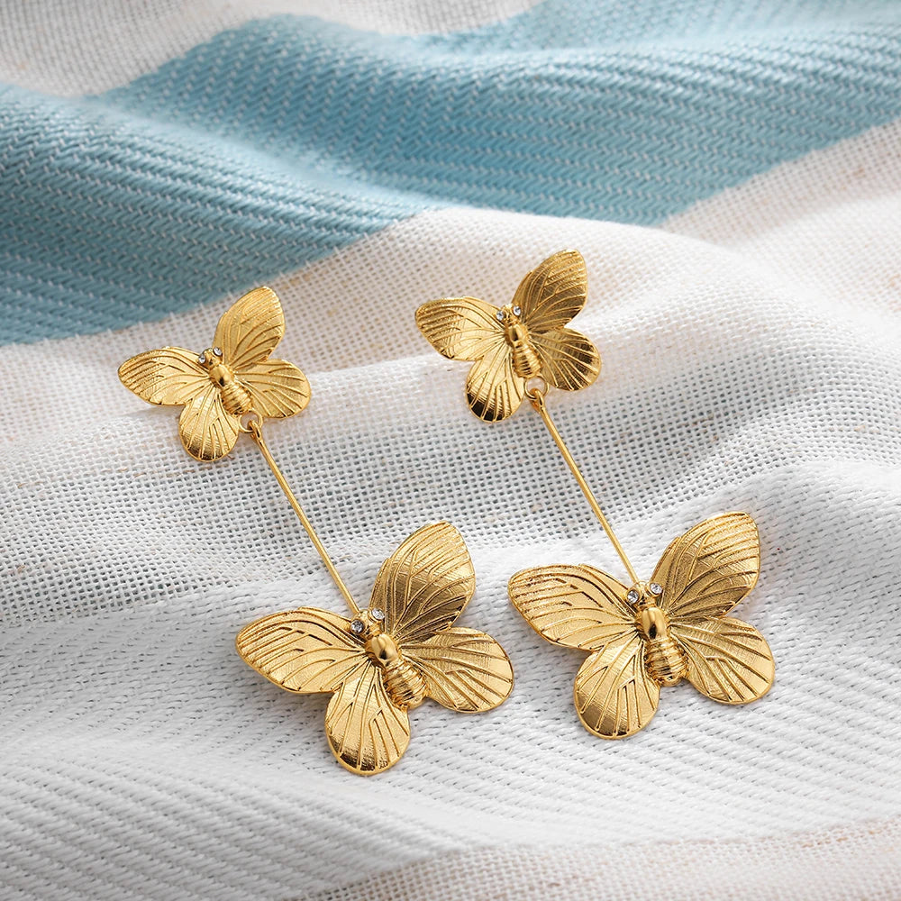 Boucle D'oreille Acier Inoxydable en Forme de Papillon Image