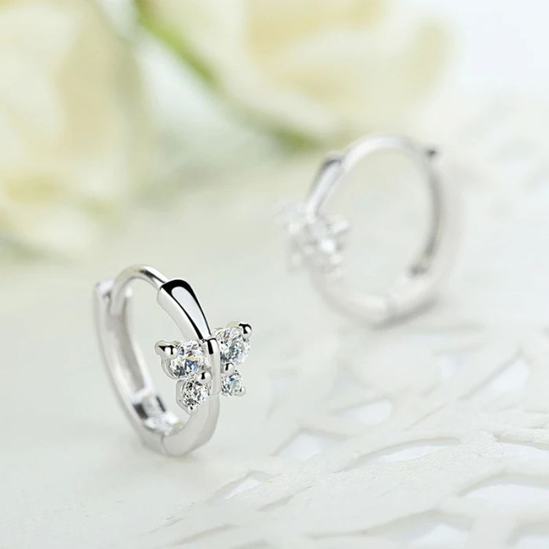 Boucle D'oreille Baptême Fille Strass Papillon Image