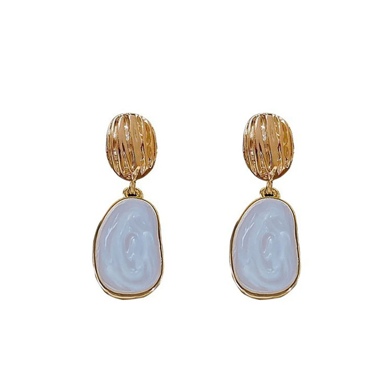 Boucle d'Oreille Blanche Vintage en Acier Inoxydable