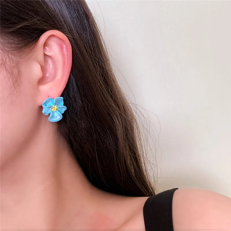 Boucle d'Oreille Bleu Raffinée en Forme de Fleur