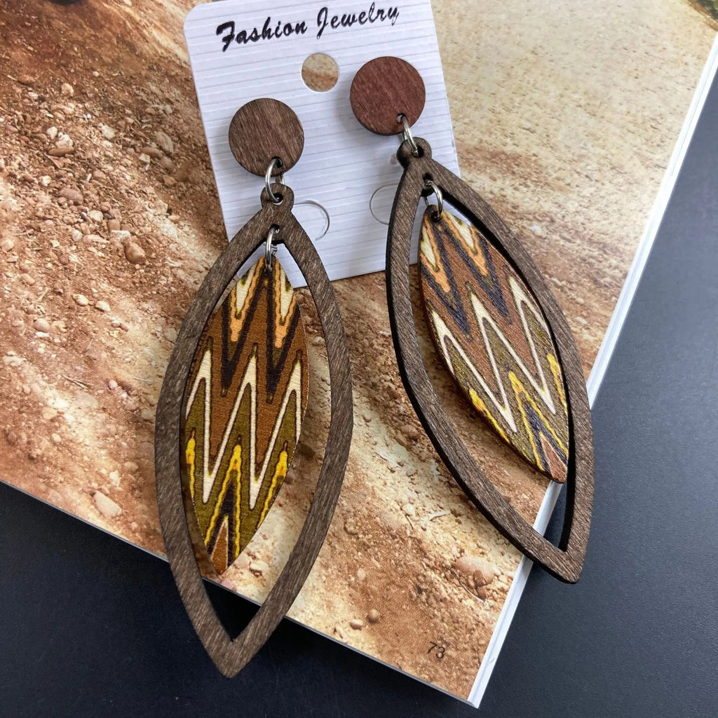 Boucle d'Oreille en Bois Vintage et Originale