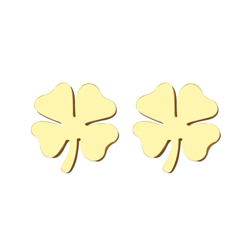 Boucle d'Oreille Femme Puce en Forme de Fleur a Quatre Feuille