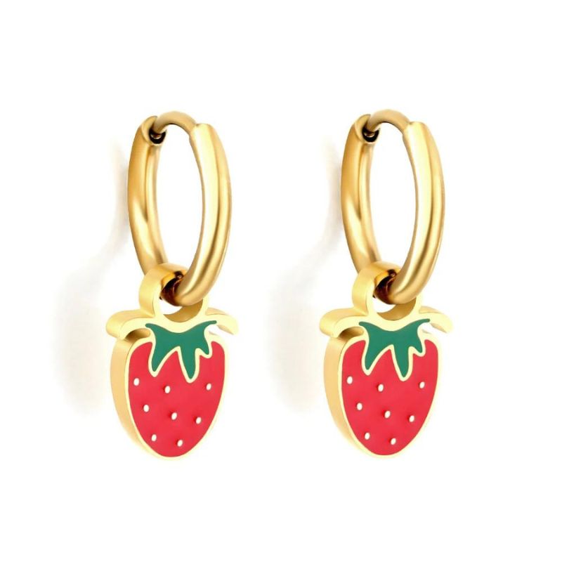 Boucle D'oreille Fillette Pendante Fraise Image