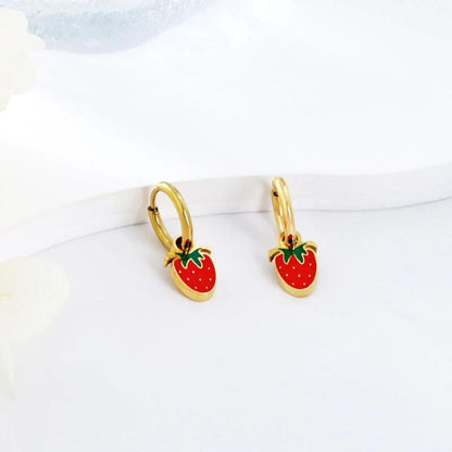 Boucle D'oreille Fillette Pendante Fraise