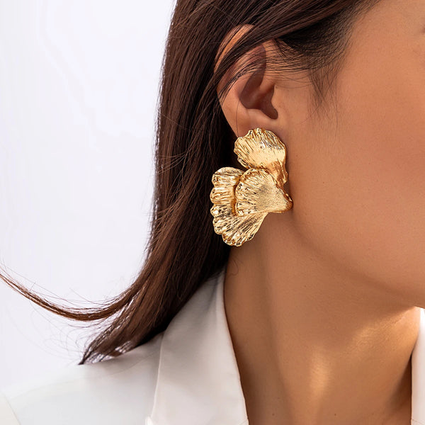 Boucles D'oreilles Fleur Suspendu Plaqué Or