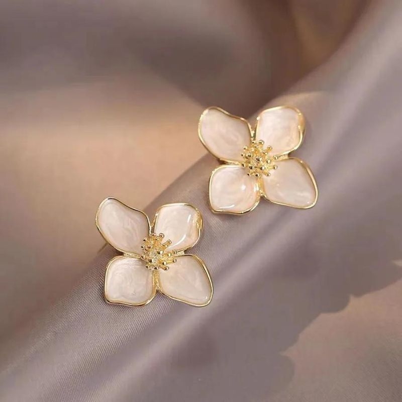 Boucle D'oreille Fleur Hibiscus Blanc Image