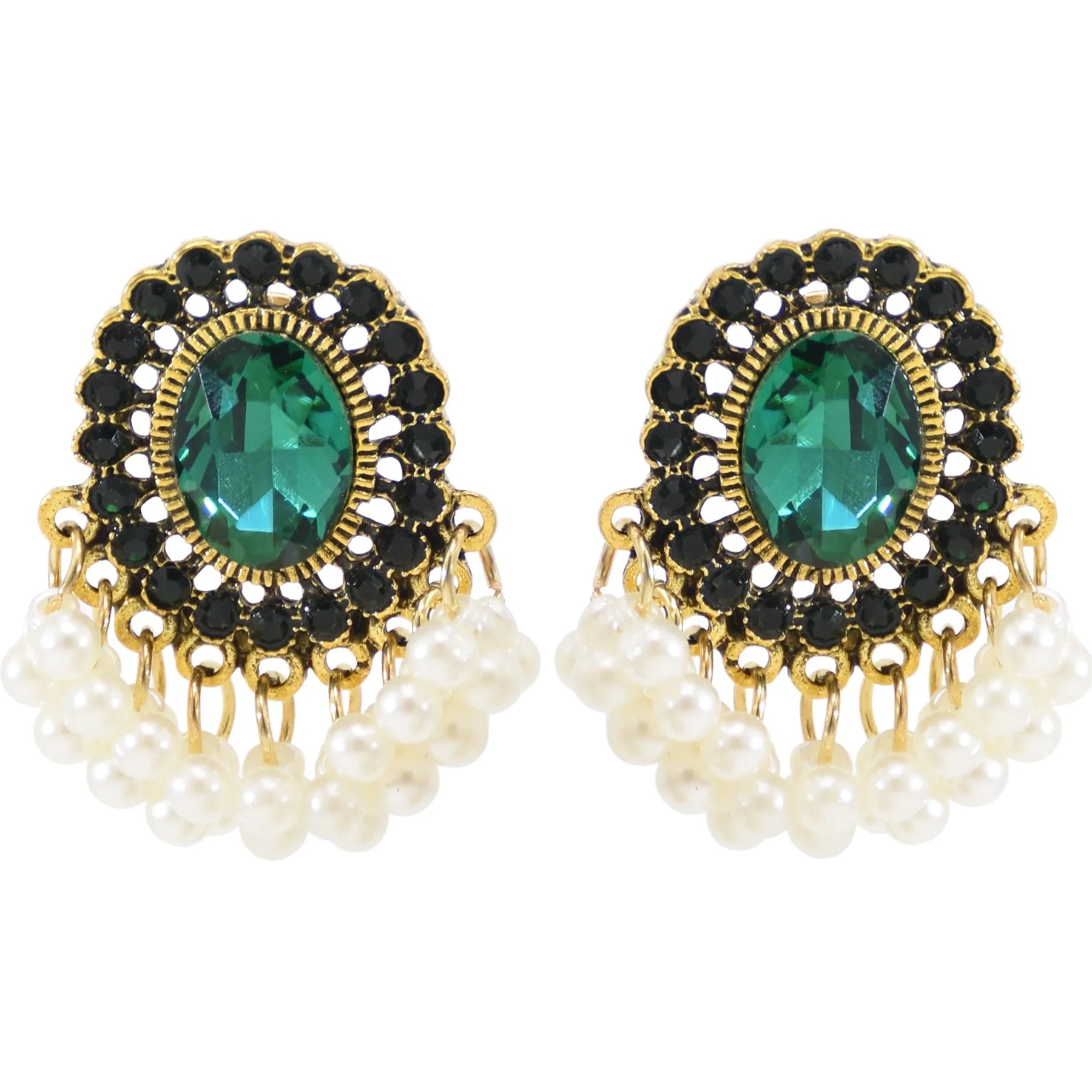 Boucle d'Oreille Gitane Ronde avec Perles Blanches sur fond blanc Image