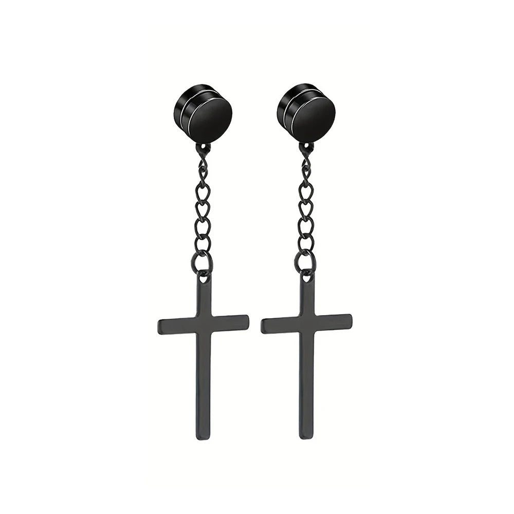 Boucle d'Oreille Homme Sans Trou Croix Image