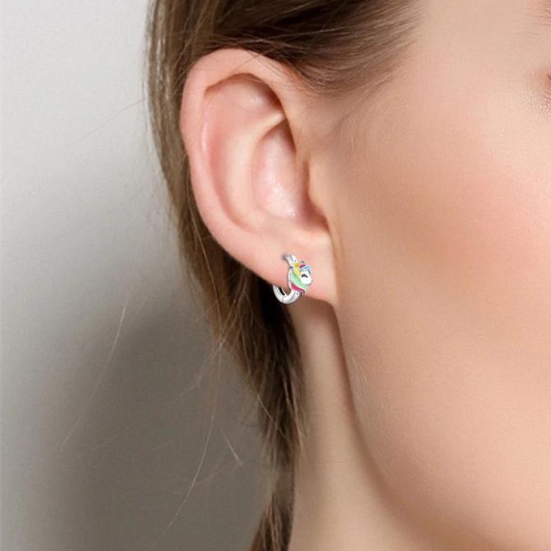 Boucle D'oreille Licorne Créole Argentée Image